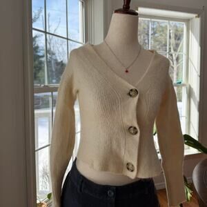Quince White Baby Alpaca Wool Cardigan with Tortoiseshell Buttons XSmall